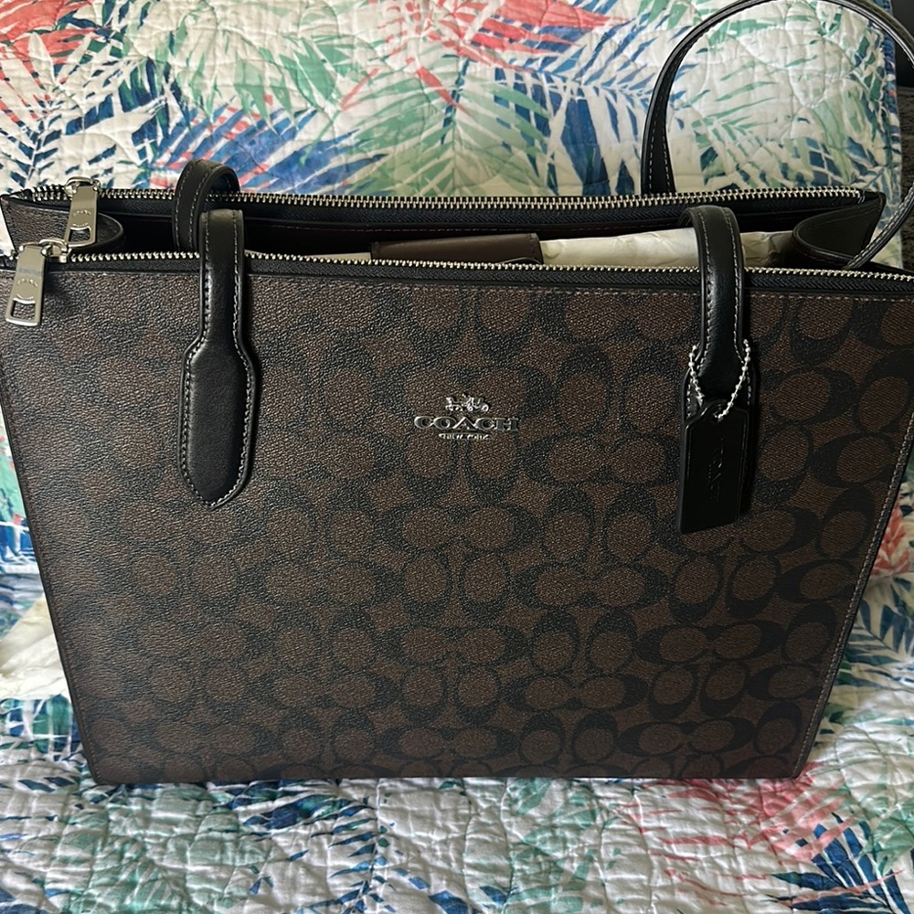 Coach Brown and Black Signature Tote Bag